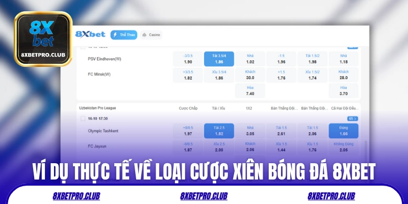 Ví dụ thực tế về loại cược xiên bóng đá 8xbet