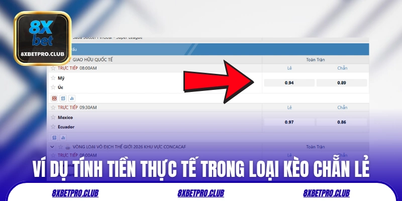 Ví dụ tính tiền thực tế trong loại kèo chẵn lẻ