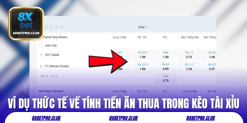 Ví dụ thức tế về tính tiền ăn thua trong kèo tài xỉu 8xbet